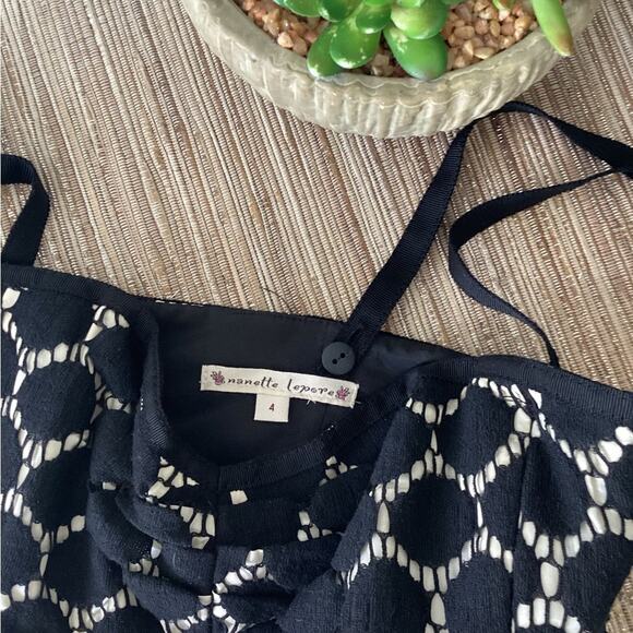 Nanette Lepore Black Polka Dot Lace Tank Knee Length Preppy Dress 4 - Picture 3 of 3
